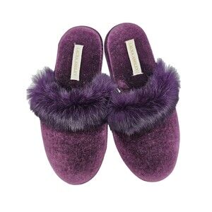 Laura Ashley  Slippers Women's sz 6.5-7.5 Purple Genuine Rabbit Fur